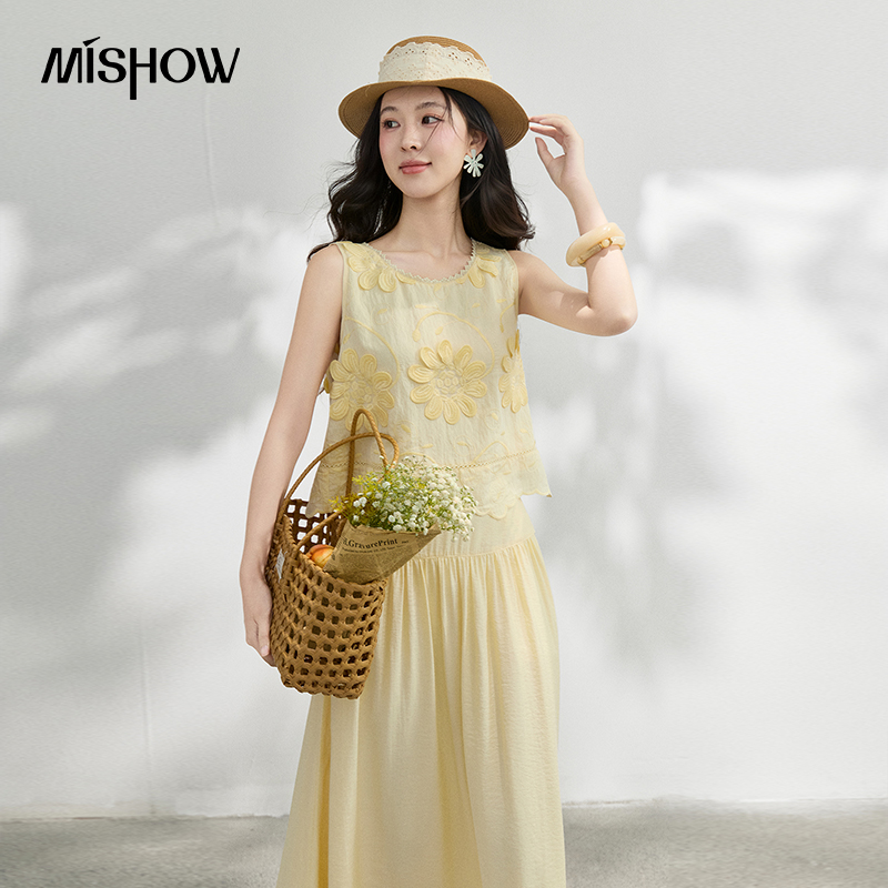 Embroidery Blouse - MISHOW Französische Bluse mit Blumenstickerei, einfarbiges