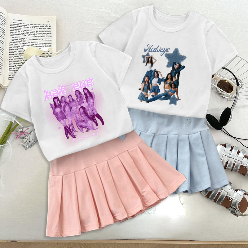 Embroidery Shirt - Mode K POP K-KATSEYE T-shirt Faltenrock