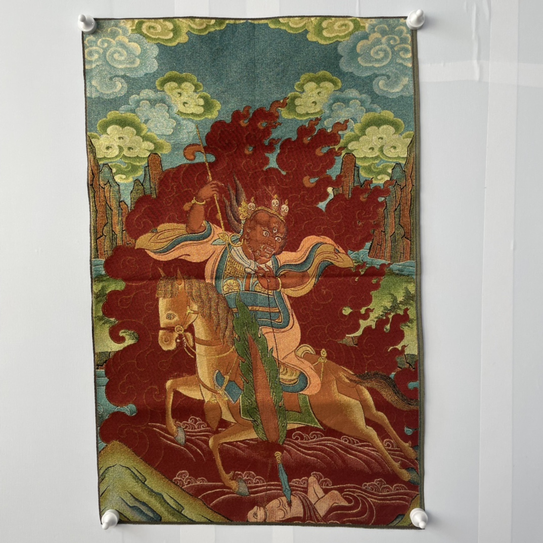 Embroidery Horse - 35' Alter Nepalesischer Tempel Seidenstickerei König
