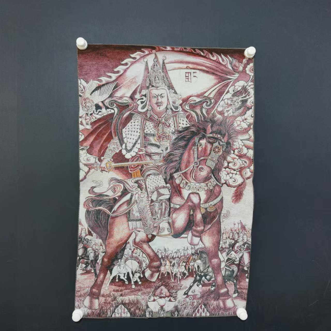 Embroidery Horse - 35-Zoll-Thangka-Stickerei, tibetischer Buddhismus, Seidenstickerei, König Gesar,