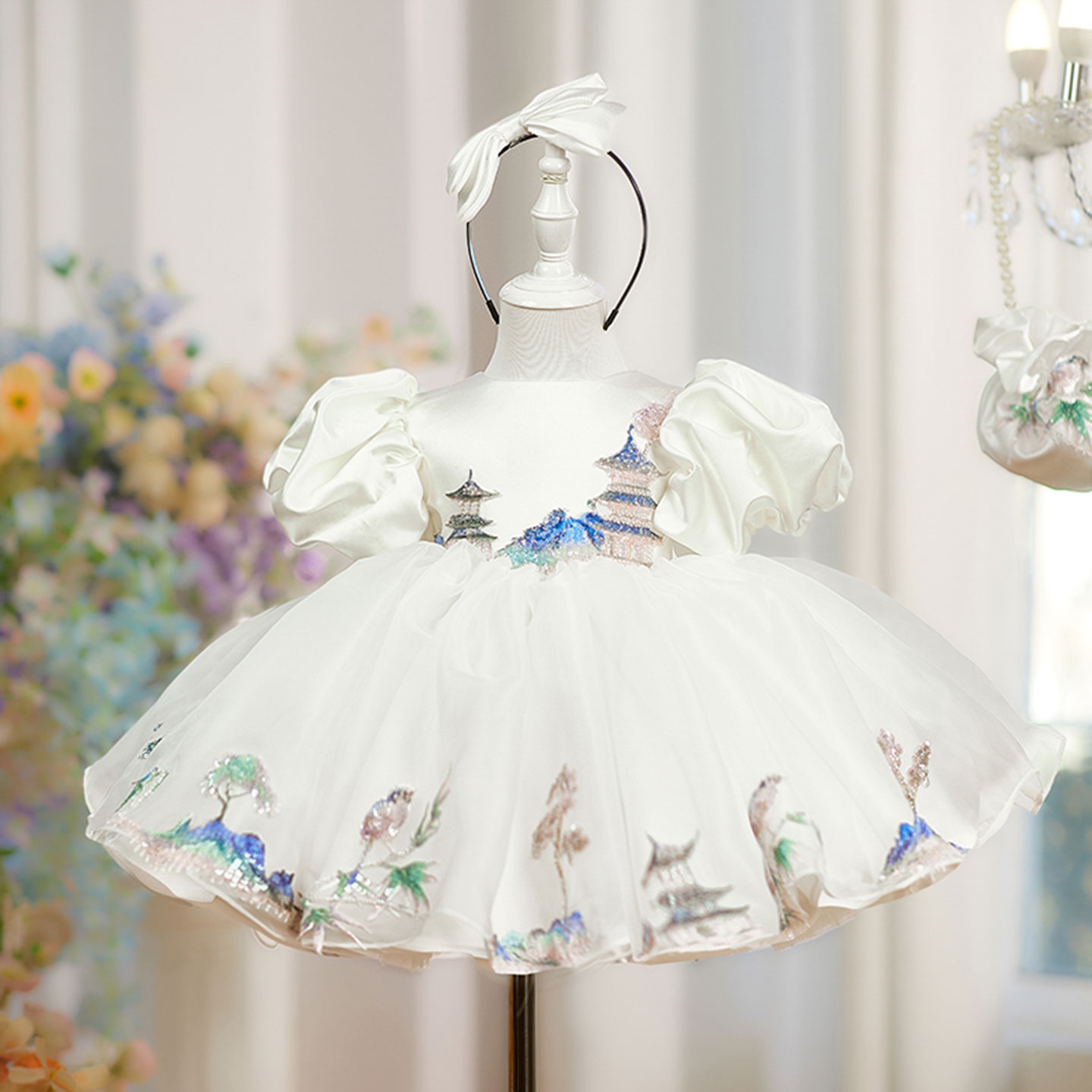 Embroidery Flower - Dreamy Vow D228 Luxuriöses Besticktes Blumenmädchenkleid