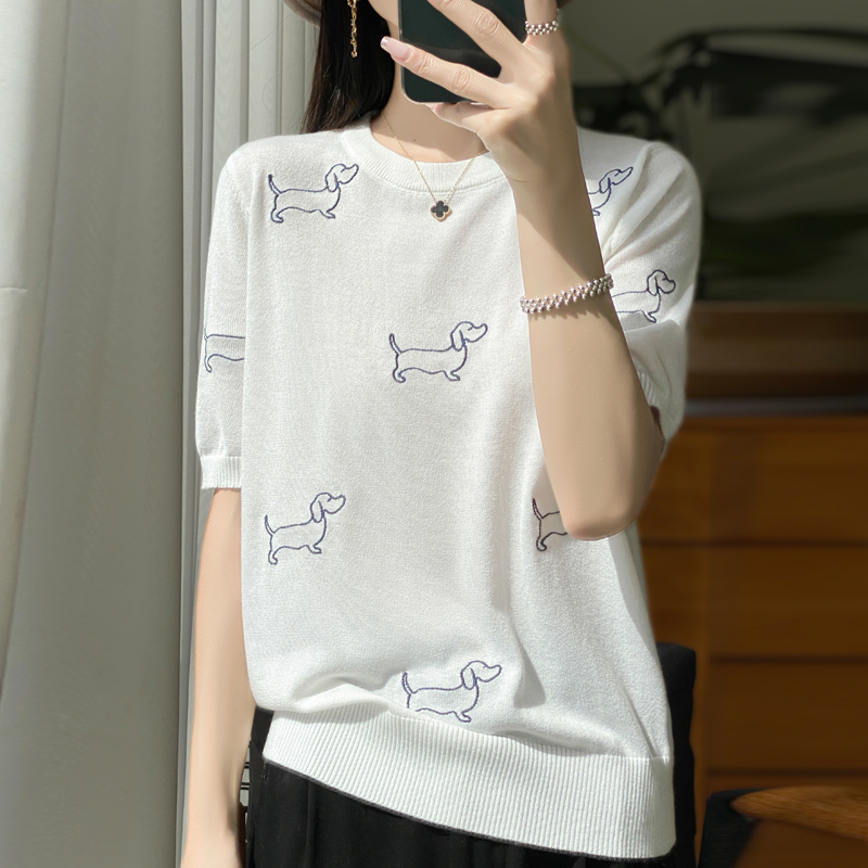 Embroidery Vest - 2024 Kurzarm-Kaschmir-Kurzarm pullover für Damen, Kurzarm