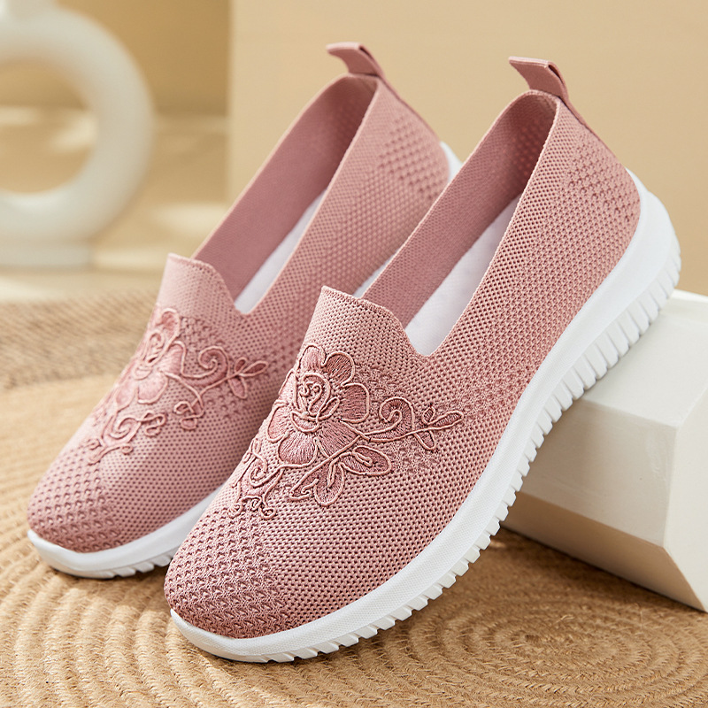 Embroidery Flower - Slip-On-Schuhe mit Blumenstickerei, gestrickt, aus Mesh,