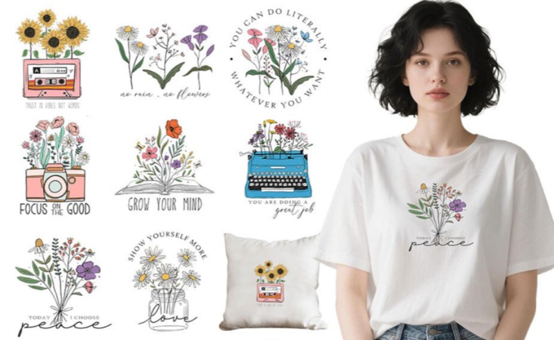 Embroidery Flower - Cartoon-Blumenmotive zum Aufbügeln, Wärmeübertragungsaufkleber, T-Shirt-DIY, handgemachte