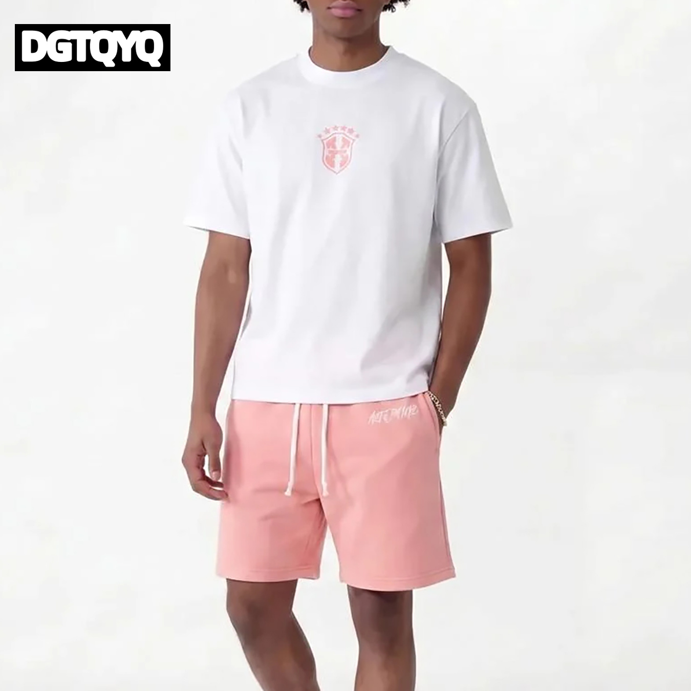 Embroidery Tshirt - Herren Sommer Neuheit: Rosa Bestickte Freizeitshorts,