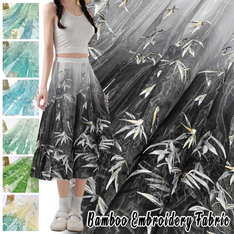 Embroidery Gradient - Bambus bestickter Organza-Stoff DIY Pferdegesicht Faltenrock
