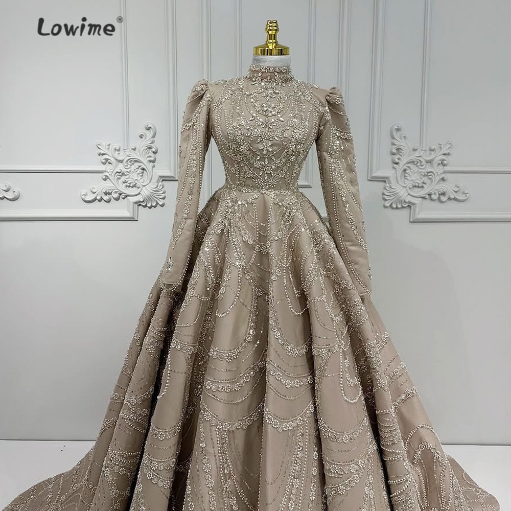 Embroidery Organza - Retro Light Brown Muslim Evening Dress