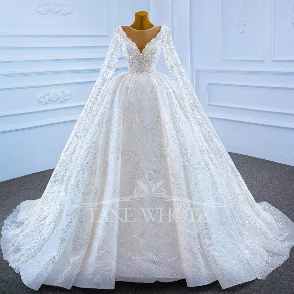 Embroidery Organza - Vestido Casamento 2025, O-Ausschnitt, lange Ärmel,