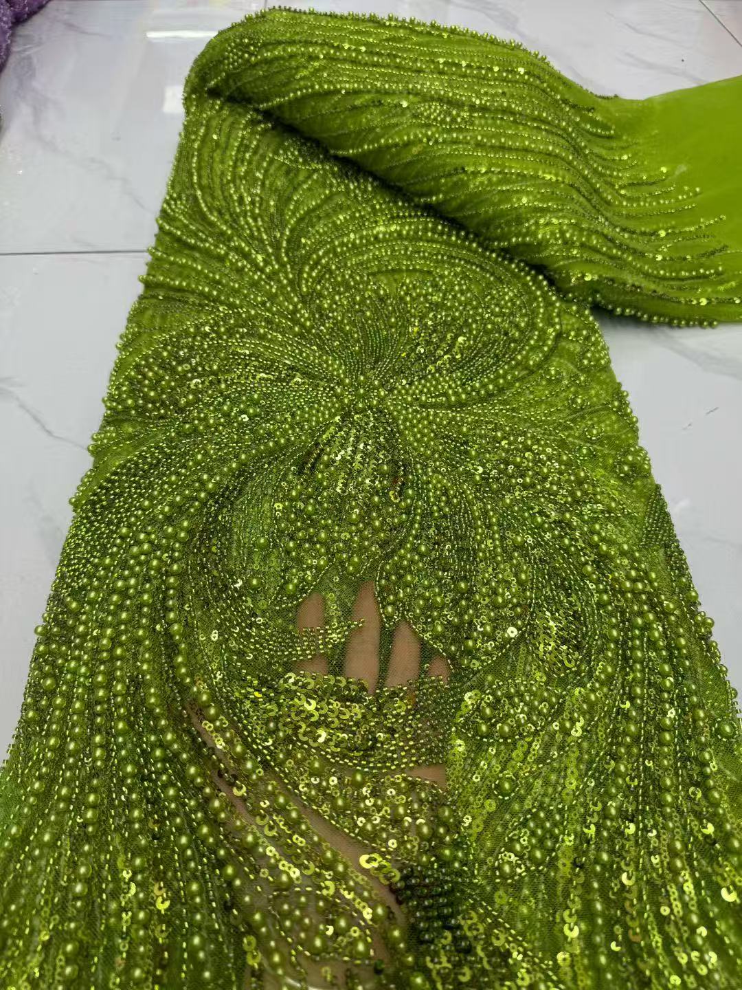 Embroidery Gradient - 2026 Afrikanische Pailletten-Perlen-Spitzenstoffe Hochwertige französische Stickerei-Perlen-Spitzenstoffe