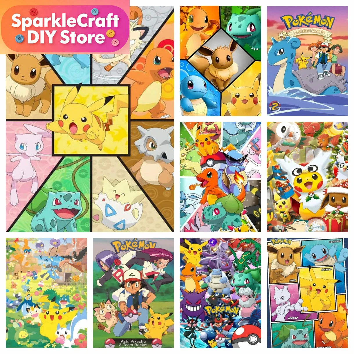 Embroidery Charm - 1 Stück rahmenloses Cartoon-Pokémon-Anime-Diamantmalerei-Set, Aufkleber, Bastelarbeiten,