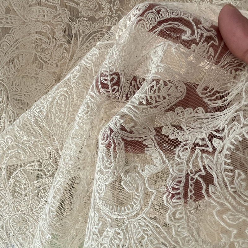 Embroidery Web - Pailletten, Blumenmuster, Netzstoff, Baumwolle, bestickte Spitze