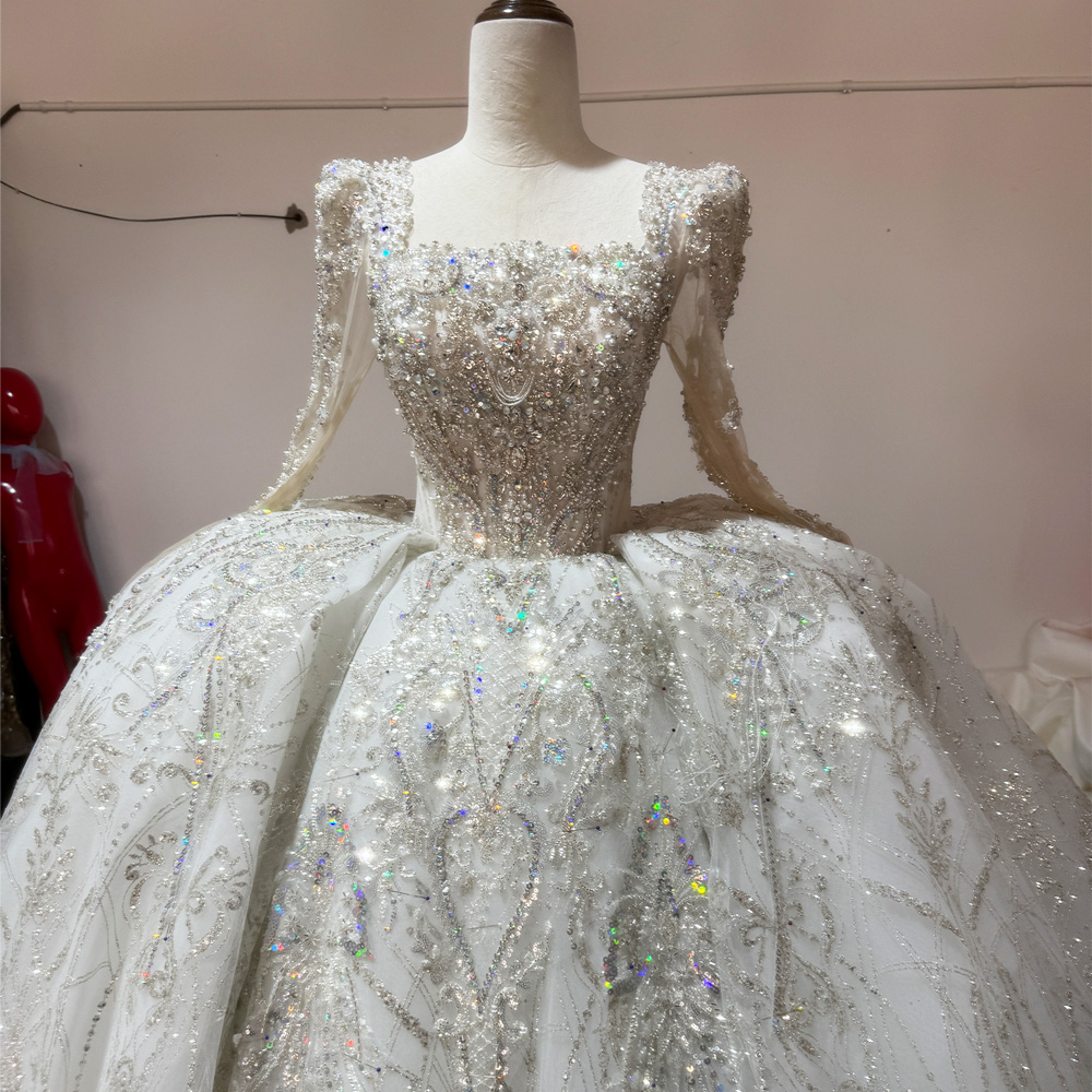 Embroidery Organza - Vestido Boda Civil Kleid Quadratischer Kragen