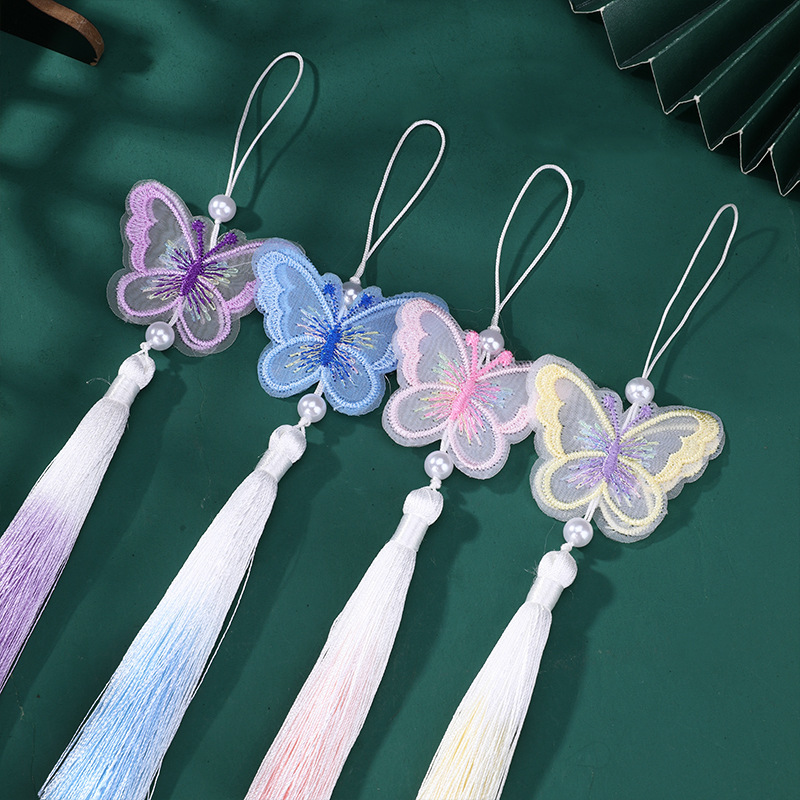 Embroidery Horse - Perlenstickerei Schmetterlings-Quaste, Kreatives chinesisches Hanfu-Kleidungs-Accessoire, handgefertigte