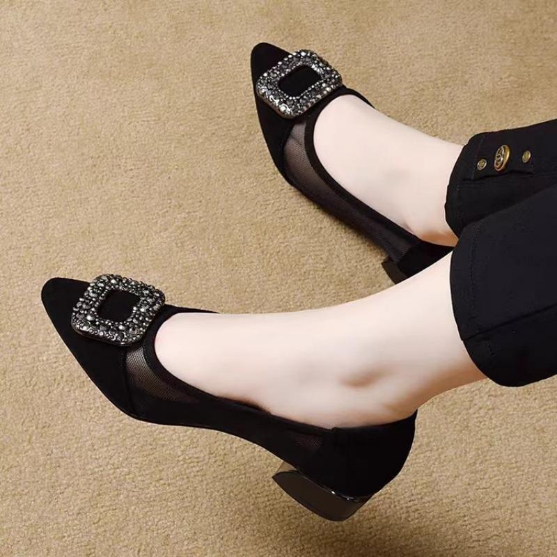 Elegante Spitze Mesh-Pumps mit – Embroidery Flat Shoes Bewertung und Preis